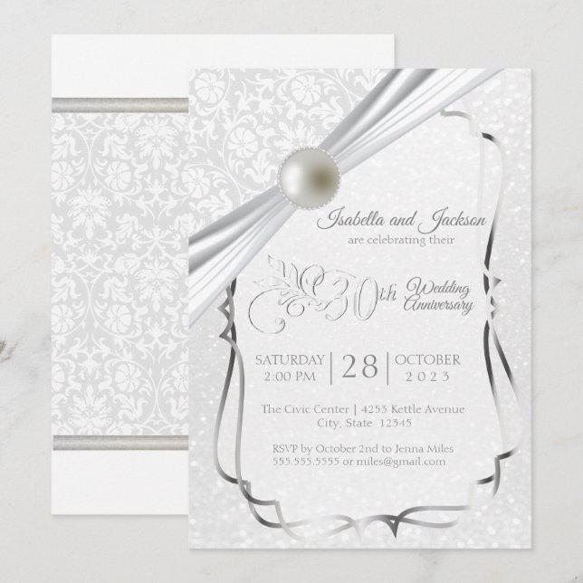 Invitation Elégant 30e anniversaire de perles design (Devant / Derrière)