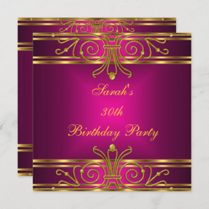 Invitation Elégant 30e anniversaire Fuchsia Pink Gold Art Déc
