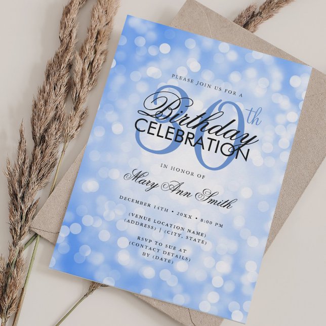 Invitation Elégant 30e anniversaire Glam Navy Blue Shimmer Li (Elegant 30th Birthday Glam Navy Blue Shimmer Light Invitation)