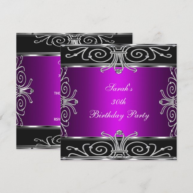 Invitation Elégant 30e anniversaire Magenta Black Silver (Devant / Derrière)