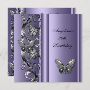 Invitation Elégant 30e anniversaire papillon MauveArgent flor