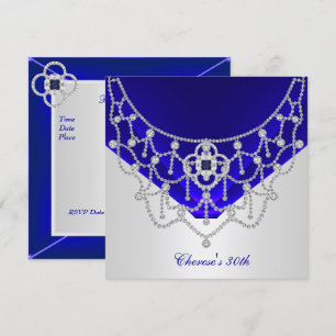 Invitation Élégant 30e Anniversaire Riche Bleu Royal Argenté