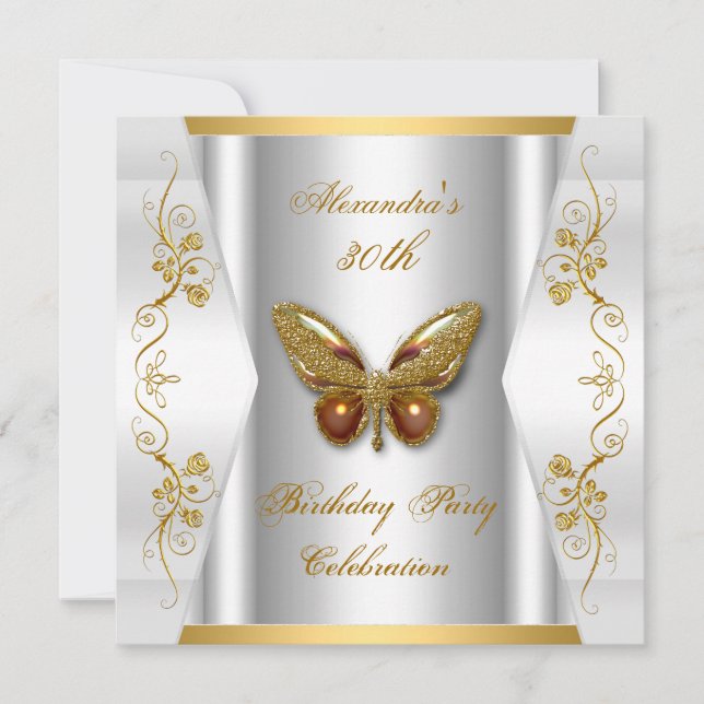Invitation Elégant 30ème anniversaire de fête Blancs Papillon (Devant)