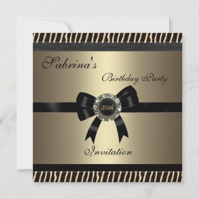 Invitation Elegant 30th Metal Black Jewel Animal 5 (Front)