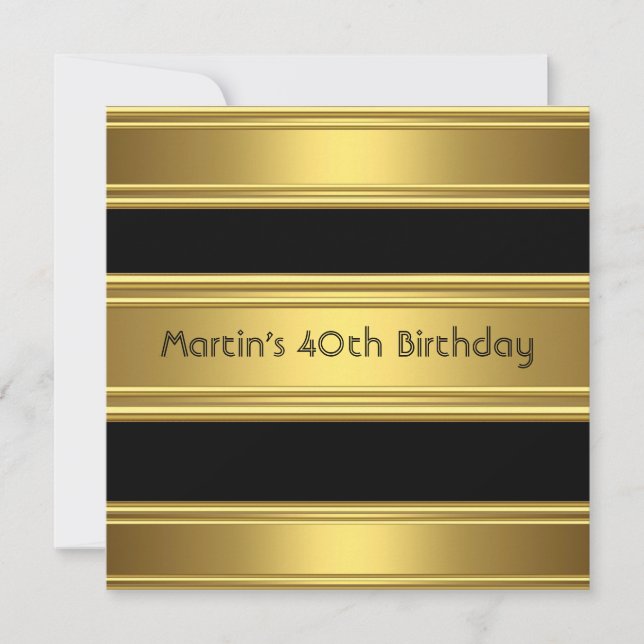 Invitation Élégant 40e anniversaire de fête Black Gold Mans (Devant)