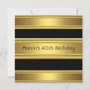 Invitation Élégant 40e anniversaire de fête Black Gold Mans