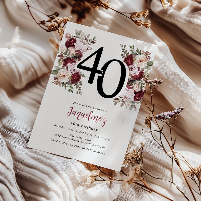 Invitation Elégant 40e anniversaire de florale (Créateur téléchargé)