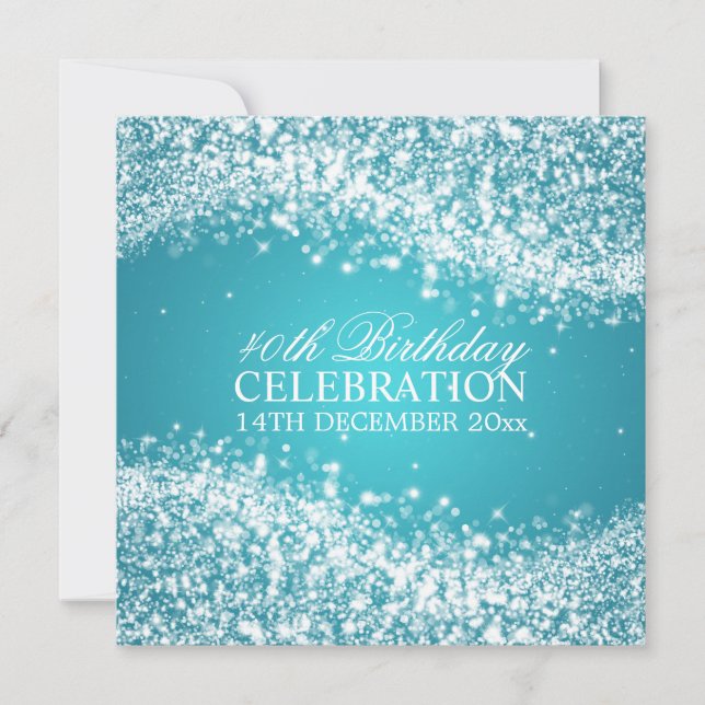 Invitation Elégant 40e anniversaire étincelant vague Turquois (Devant)