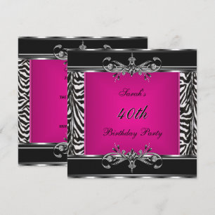 Invitation Elégant 40e anniversaire rose Zebra Black Silver