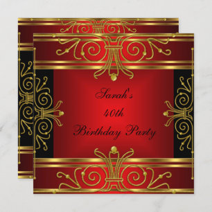 Invitation Elégant 40e anniversaire Rouge Black Gold Art Déco