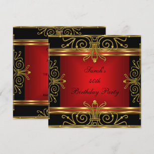 Invitation Elégant 40e Anniversaire Rouge Noir Or Art Déco 2