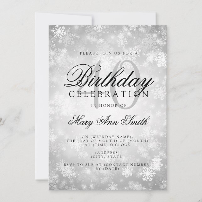 Invitation Elégant 40e anniversaire Silver Winter Wonderland (Devant)