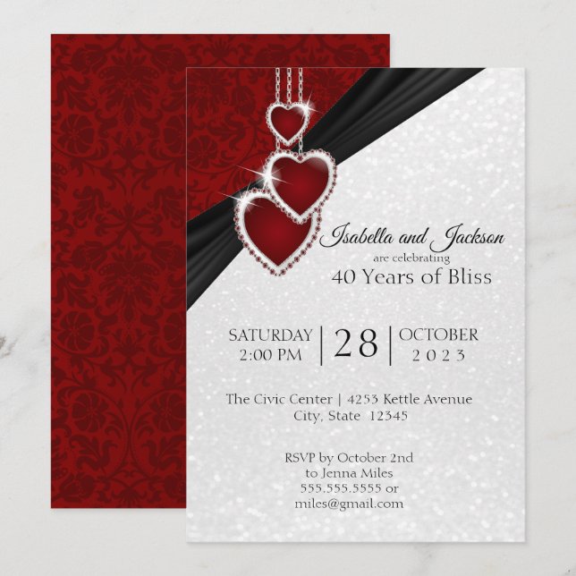 Invitation Elégant 40ème anniversaire de Ruby (Devant / Derrière)