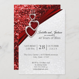 Invitation Elégant 40ème Ruby Red Parties scintillant Anniver