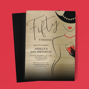 Invitation Elégant 50 et Anniversaire Rouge Or Fabuleux
