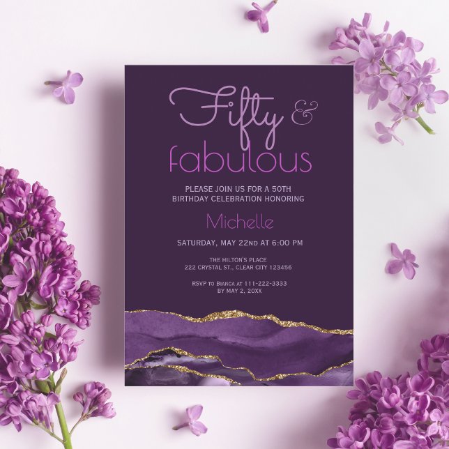 Invitation Élégant 50 et Fabuleux Agate Or Violet (Créateur téléchargé)