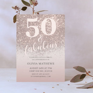 Invitation Elégant 50 & Fabulux Anniversaire Rose Gold Paille