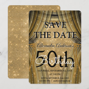 Invitation Élégant 50e anniversaire Black and Gold Sparkle