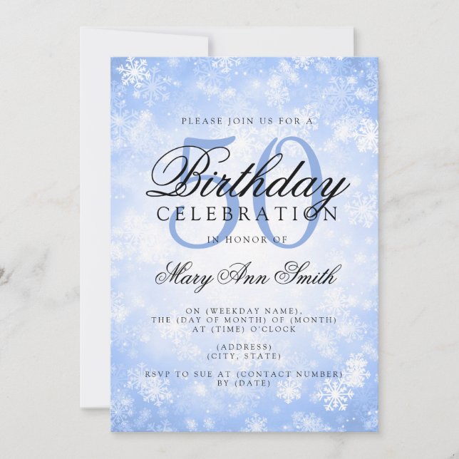 Invitation Élégant 50e anniversaire Blue Winter Wonderland (Devant)