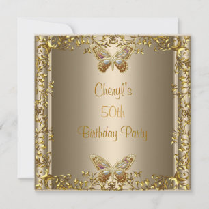 Invitation Elégant 50e Anniversaire Bronze Or Papillon