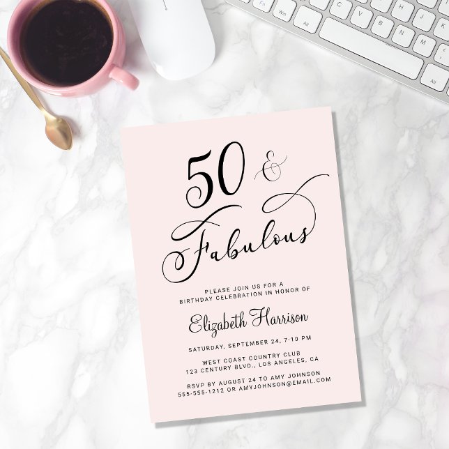 Invitation Élégant 50e anniversaire de fête rose (Créateur téléchargé)