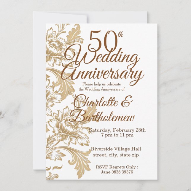 Invitation Élégant 50e anniversaire de Mariage (Devant)