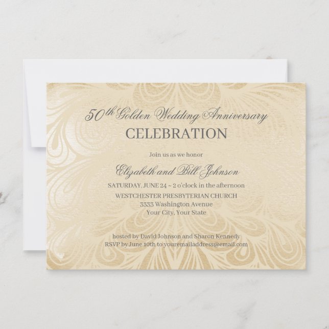 Invitation Élégant 50e anniversaire de Mariage d'or Invitatio (Devant)