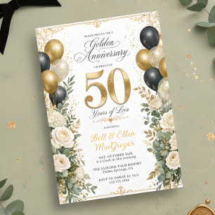 Invitation Élégant 50e anniversaire de mariage en or