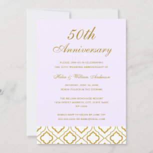 Invitation Élégant 50e anniversaire de Mariage Gold & Purple
