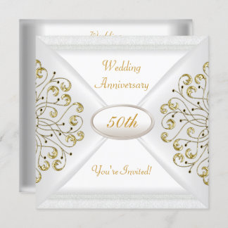 Invitation Élégant 50e anniversaire de mariage or blanc