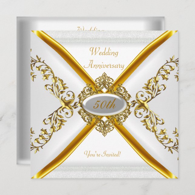 Invitation Élégant 50e Anniversaire de Mariage Or Blanc 2 (Devant / Derrière)