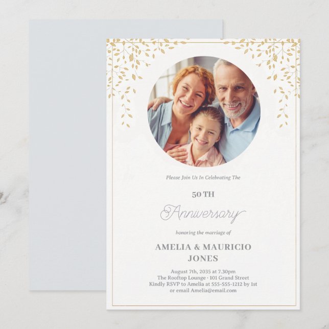 Invitation Élégant 50e anniversaire de Mariage personnalisé (Devant / Derrière)