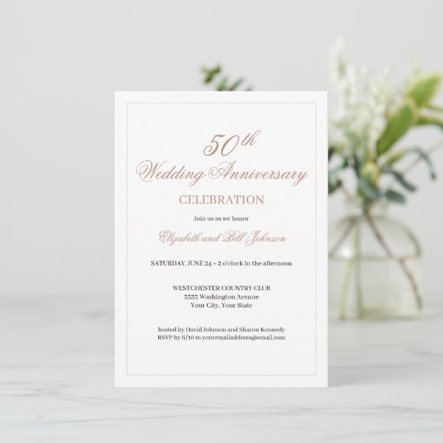 Invitation Élégant 50e anniversaire de Mariage rose (Debout devant)