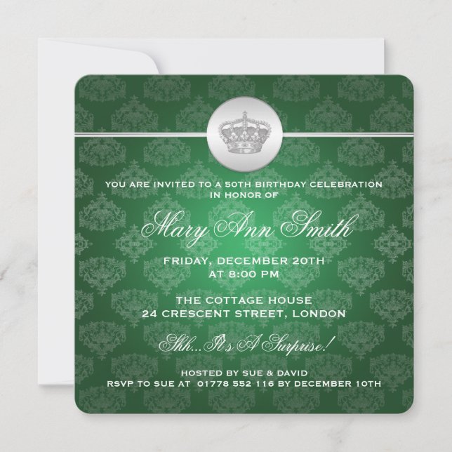 Invitation Élégant 50e anniversaire du Parti Royal Crown Gree (Devant)