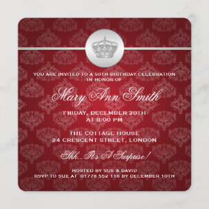 Invitation Élégant 50e anniversaire du Parti Royal Crown Red