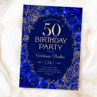 Elégant 50e anniversaire floral bleu roi or