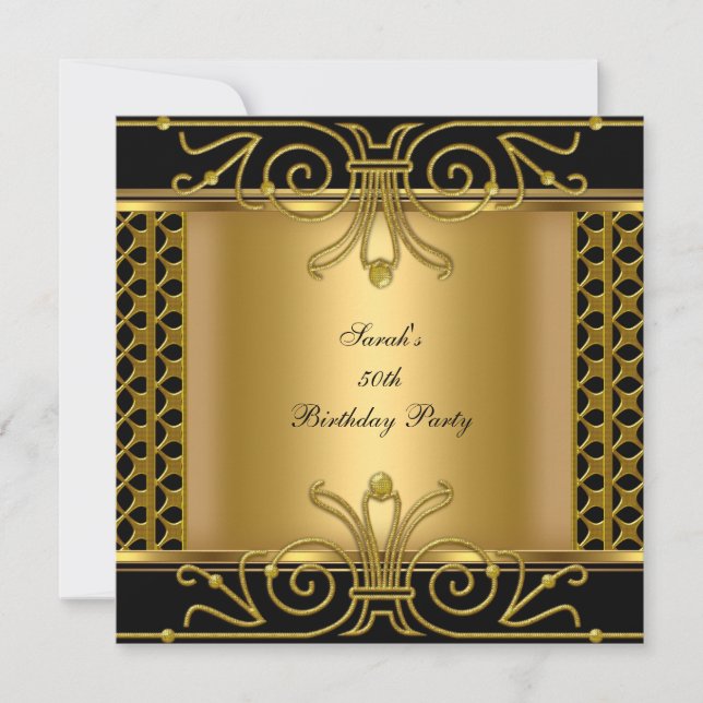 Invitation Elégant 50e anniversaire Gold Black Art Déco (Devant)