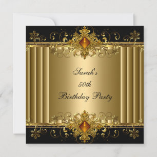 Invitation Elégant 50e anniversaire Gold Black Art Deco Jewel