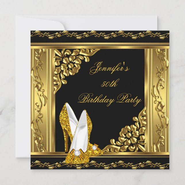 Invitation Élégant 50e anniversaire Gold Black Gold High Heel (Devant)