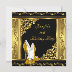 Invitation Élégant 50e anniversaire Gold Black Gold High Heel