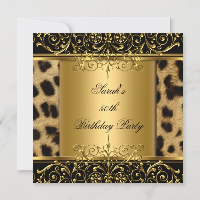 Invitation Élégant 50e anniversaire Gold Black Leopard (Devant)