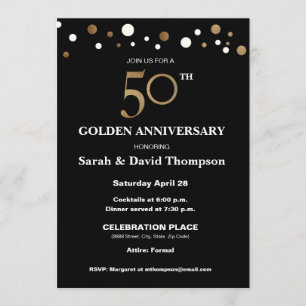 Invitation Élégant 50e anniversaire Mariage Or et noir