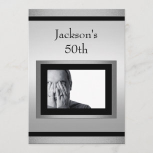 Invitation Elégant 50e anniversaire masculin photo noir d'arg