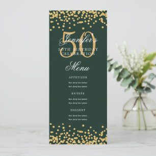 Invitation Elégant 50e Anniversaire Menu Gold Green Confetti