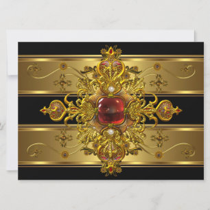 Invitation Élégant 50e Anniversaire Riche Or Or Noir Rouge Bi