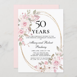 Invitation Élégant 50e anniversaire Rose rose floral Invitati