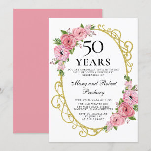 Invitation Élégant 50e anniversaire Rose rose floral Invitati