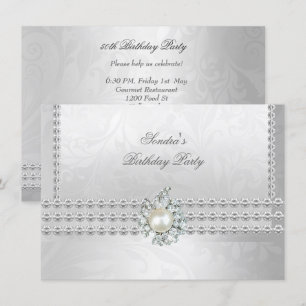 Invitation Elégant 50e anniversaire Silver White Diamond Pear