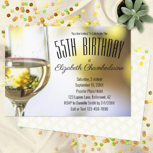 Invitation Élégant 55e anniversaire de fête Vin or Blanc Boke
