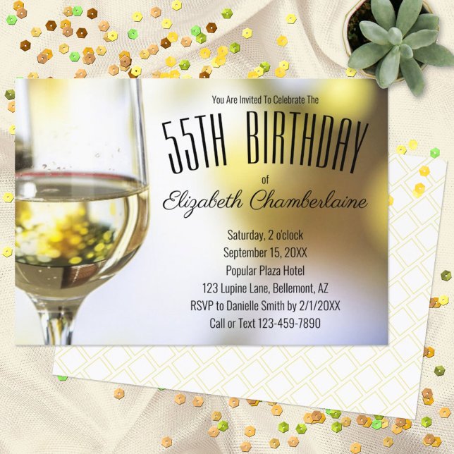 Invitation Élégant 55e anniversaire de fête Vin or Blanc Boke (Créateur téléchargé)